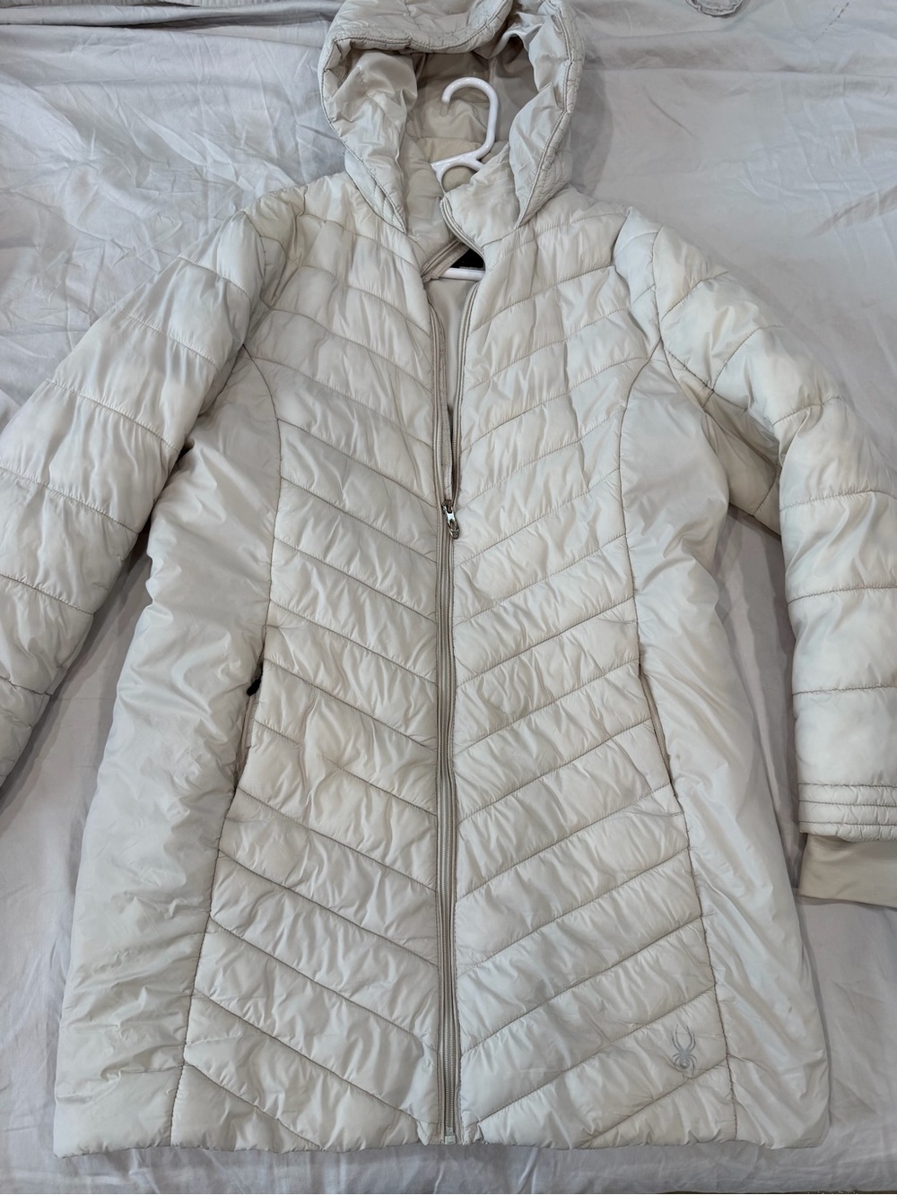 Spyder Light Cream Quilted Hooded Women's Coat